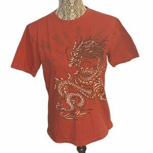 725 Originals Red Short Sleeve Dragon Print Basic T-shirt Size Small
